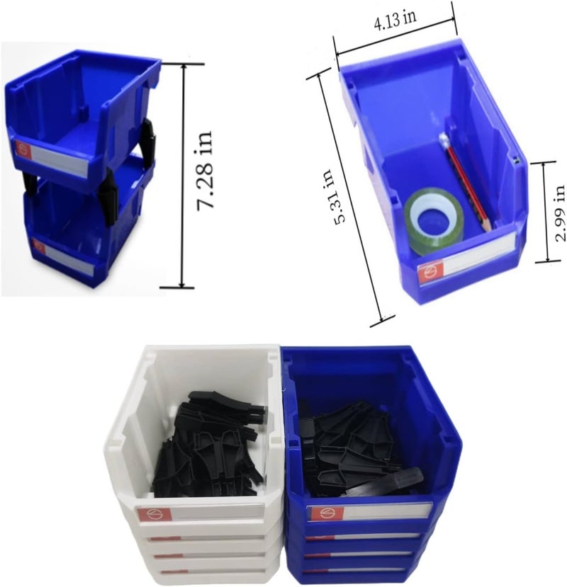 Pe&Hui Storage Organizer Bins,Wall Mount Storage Parts Rack,Stackable Shop Tool Bins for store Screws,Small Parts,Office Supplies and other Accessories (8Pack Blue&White) … - Image 4